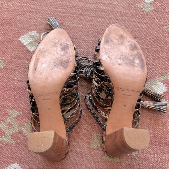 Ulla Johnson Rayna snake print leather lace up high heeled sandals wrap tassels - Picture 9 of 9